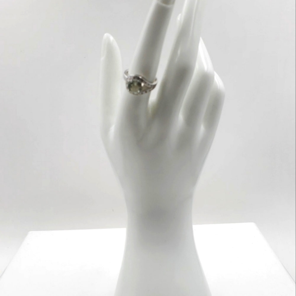 1 CT GREEN AMETHYST & 1/3 CT CREATED WHITE SAPPHIRE 925 STERLING SILVER RING